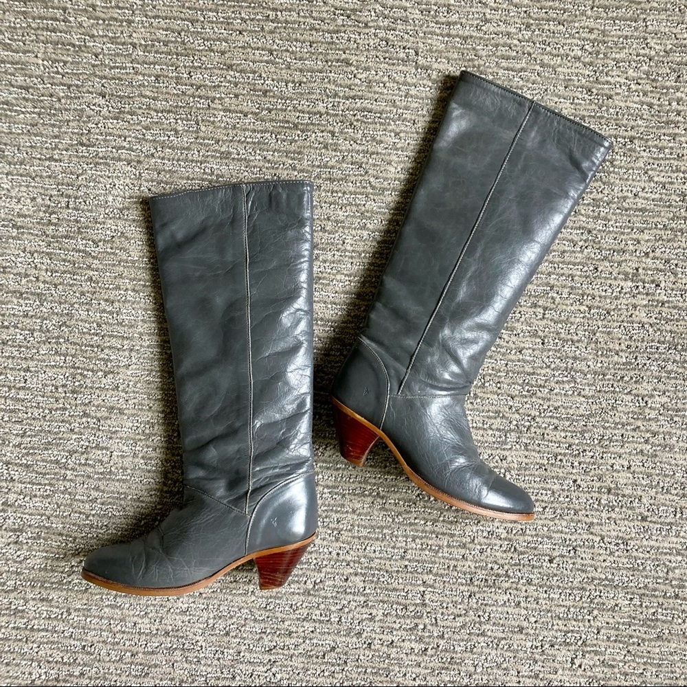 Vintage, gray, leather boots